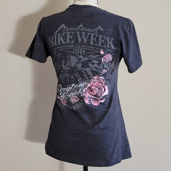 Hot Leathers Rose & Feather Heather Grey Tee Med - Picture 2 of 4